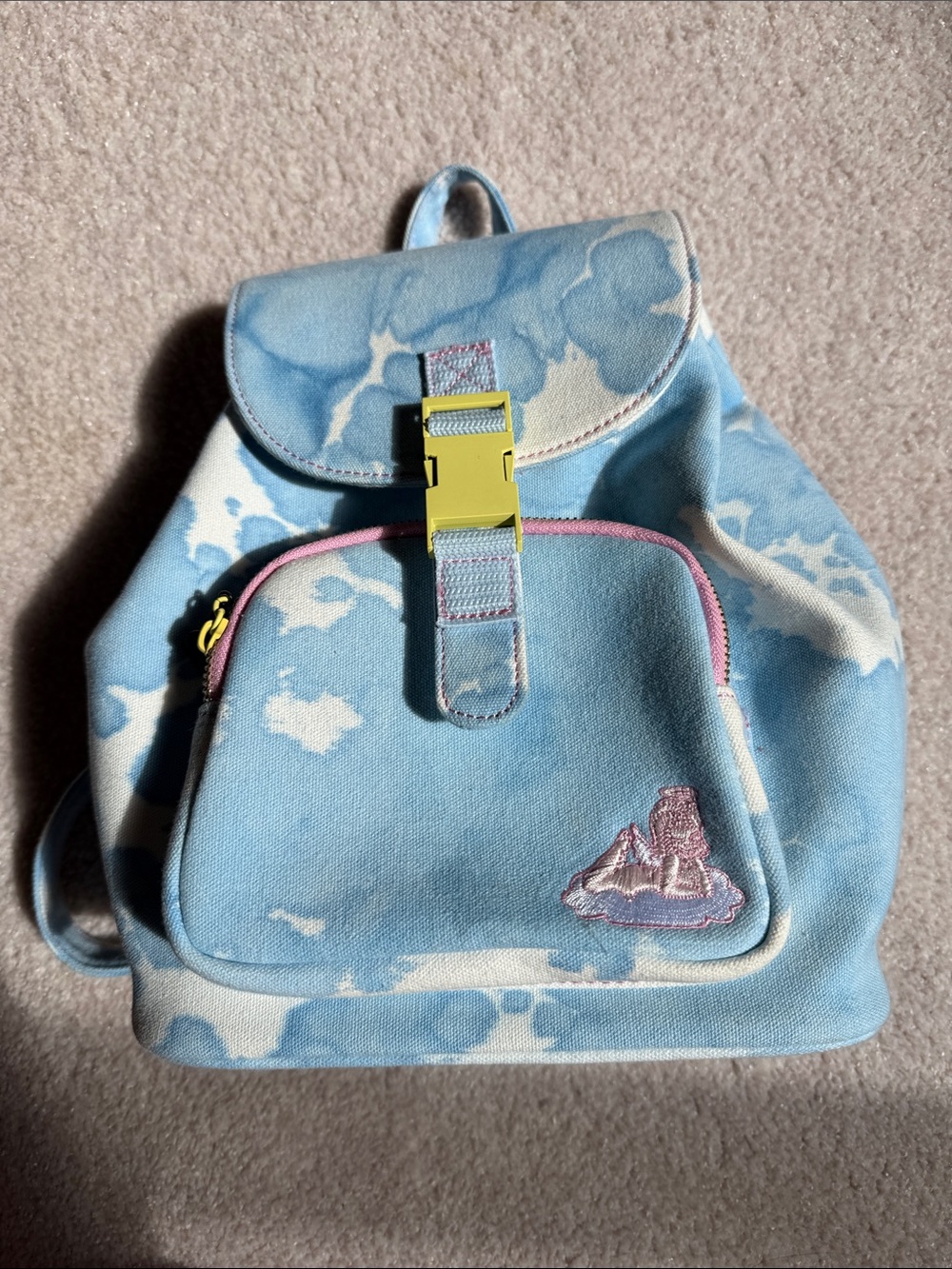 Valfre Blue Cloud Print Backpack with Yellow Buckle